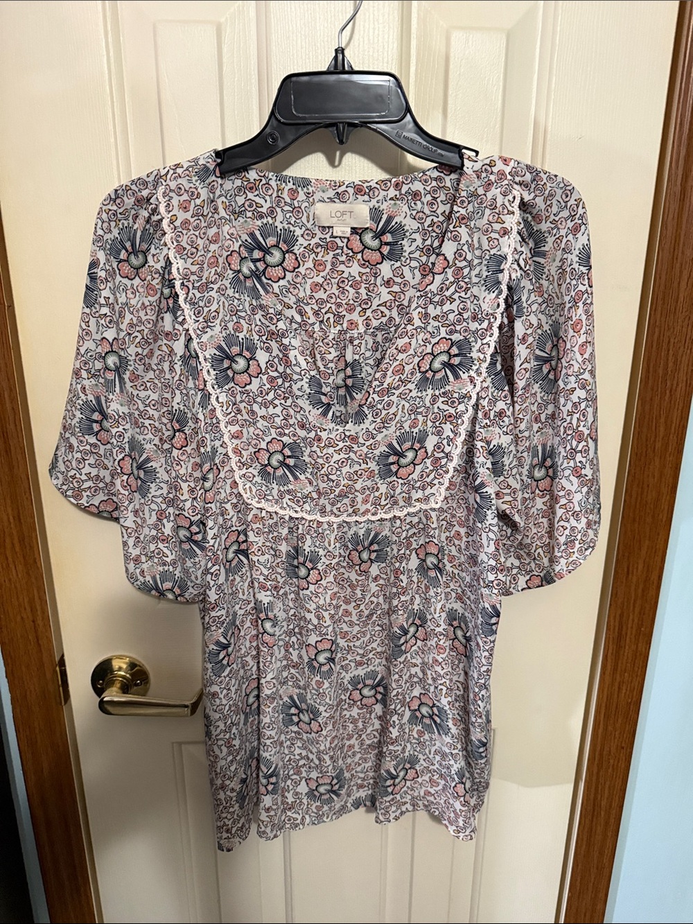 LOFT Pink and Blue Floral Tunic Blouse